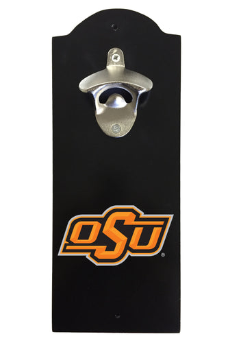 Oklahoma State Cowboys Wall-Mounted Bottle Opener – Sturdy Metal with Decorative Wood Base for Home Bars, Rec Rooms & Fan Caves