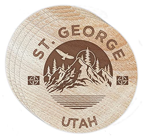 St. George Utah 4 Pack Engraved Wooden Coaster Camp Outdoors Design