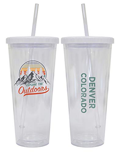 Denver Colorado Camping 24 oz Reusable Plastic Straw Tumbler w/Lid & Straw 2-Pack