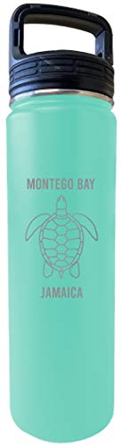 Montego Bay Jamaica Souvenir 32 Oz Engraved Seafoam Insulated Double Wall Stainless Steel Water Bottle Tumbler