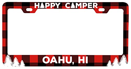 oahu Hawaii Car Metal License Plate Frame Plaid Design
