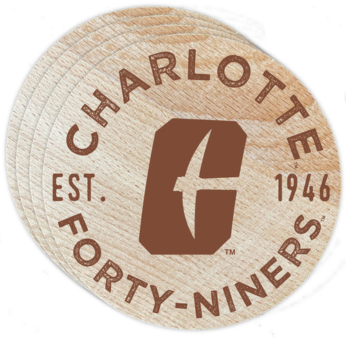 North Carolina Charlotte Forty-Niners Officially Licensed Wood Coasters (4-Pack) - Laser Engraved, Never Fade Design