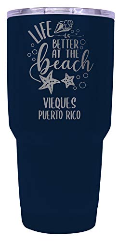 Vieques Puerto Rico Souvenir Laser Engraved 24 Oz Insulated Stainless Steel Tumbler Navy
