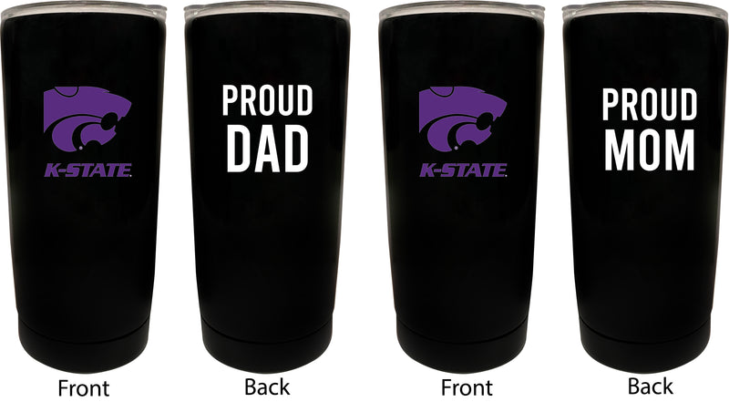 Kansas State Wildcats NCAA Insulated Tumbler - 16oz Stainless Steel Travel Mug Proud Mom and Dad Design Black