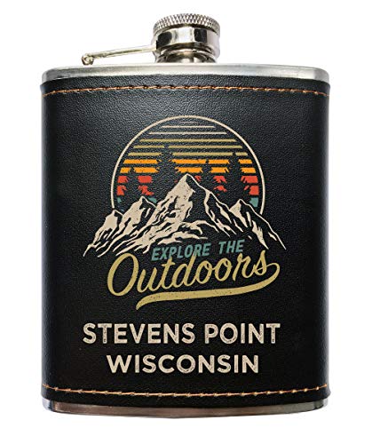 Stevens Point Wisconsin Black Leather Wrapped Flask