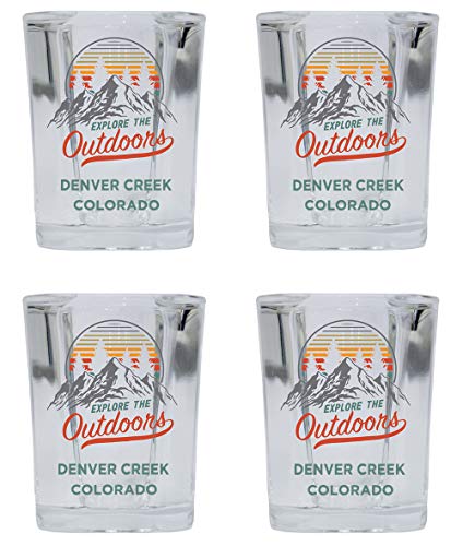 Denver Creek Colorado Explore the Outdoors Souvenir 2 Ounce Square Base Liquor Shot Glass 4-Pack