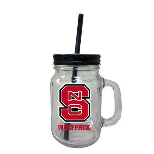 NC State Wolfpack NCAA Iconic Mason Jar Glass - Officially Licensed Collegiate Drinkware with Lid and Straw 