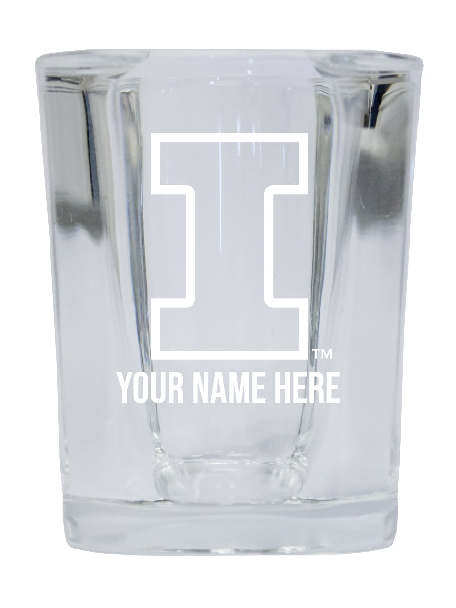 Personalized Customizable Illinois Fighting Illini Etched Stemless Shot Glass 2 oz With Custom Name