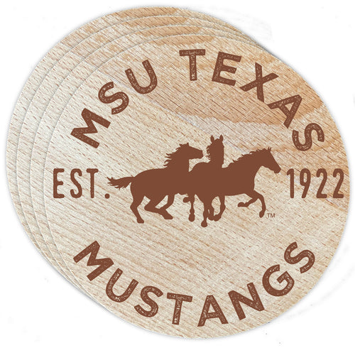 Midwestern State University Mustangs Officially Licensed Wood Coasters (4-Pack) - Laser Engraved, Never Fade Design