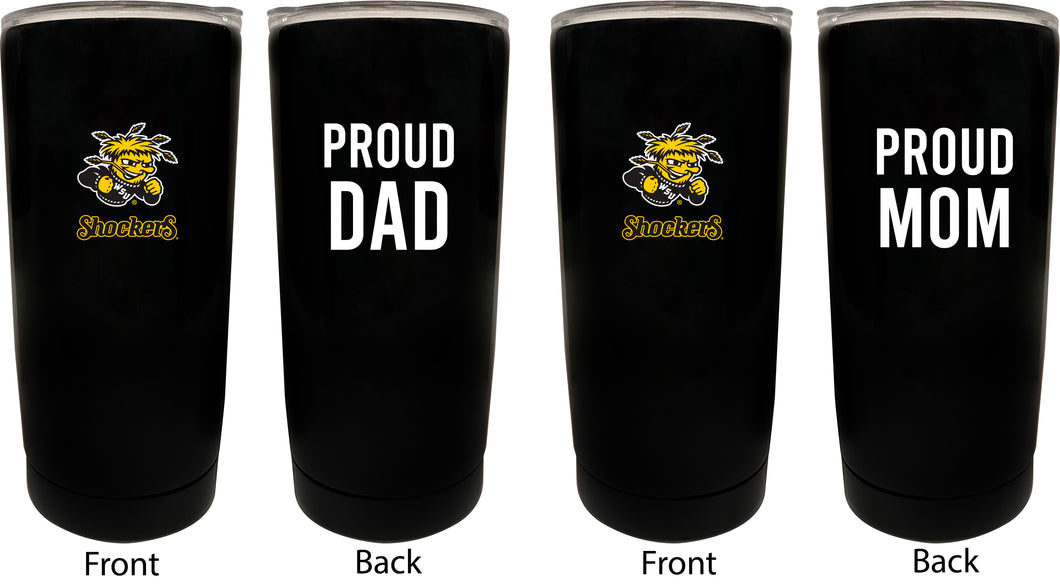 Wichita State Shockers NCAA Insulated Tumbler - 16oz Stainless Steel Travel Mug Proud Mom and Dad Design Black