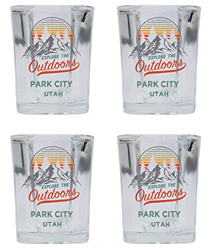 Park City Utah Explore the Outdoors Souvenir 2 Ounce Square Base Liquor Shot Glass 4-Pack