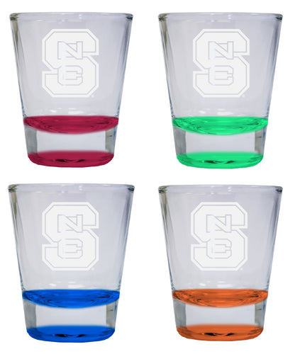 NCAA NC State Wolfpack Collector's 2oz Laser-Engraved Spirit Shot Glass Red, Orange, Blue and Green 4-Pack