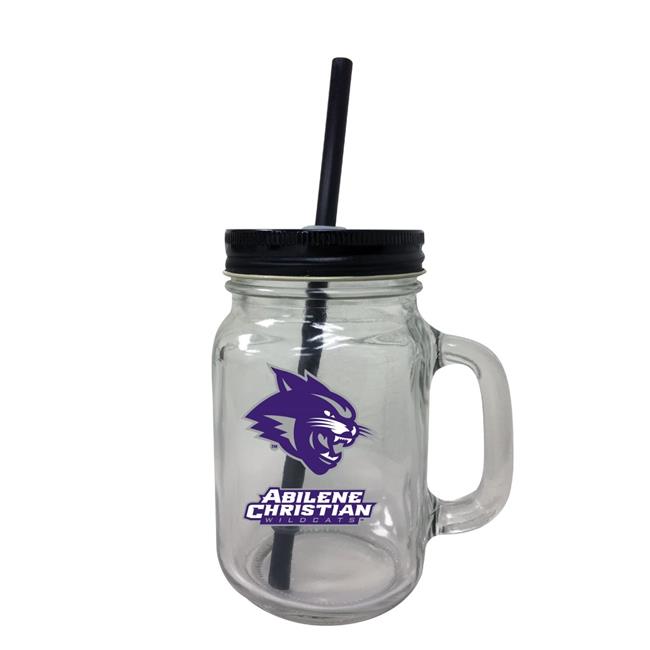 Abilene Christian University NCAA Iconic Mason Jar Glass - Officially Licensed Collegiate Drinkware with Lid and Straw 