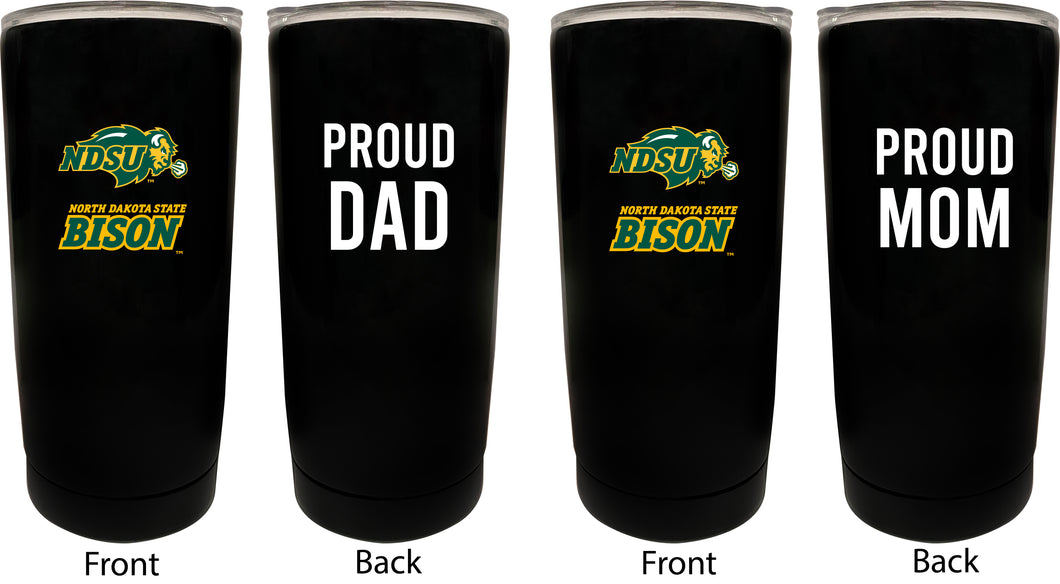North Dakota State Bison NCAA Insulated Tumbler - 16oz Stainless Steel Travel Mug Proud Mom and Dad Design Black