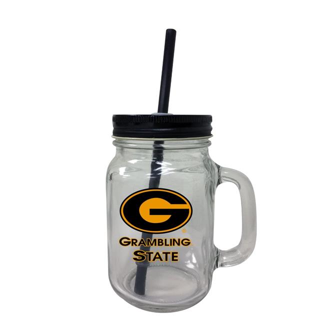 Grambling State Tigers NCAA Iconic Mason Jar Glass - Officially Licensed Collegiate Drinkware with Lid and Straw 