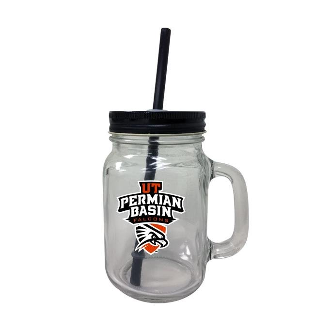 University of Texas of the Permian Basin NCAA Iconic Mason Jar Glass - Officially Licensed Collegiate Drinkware with Lid and Straw 