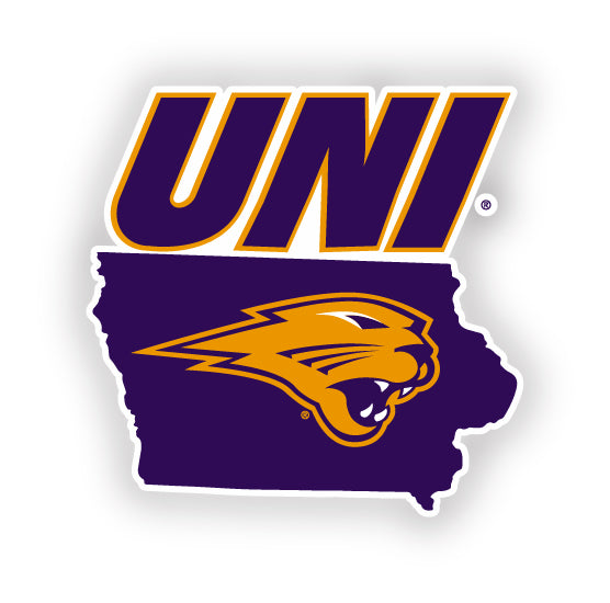 Northern Iowa Panthers 4-Inch State Shape NCAA Vinyl Decal Sticker for Fans, Students, and Alumni