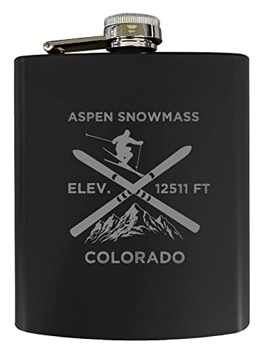 Aspen Snowmass Colorado Ski Snowboard Winter Adventures Stainless Steel 7 oz Flask Black