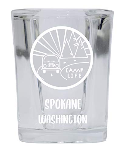 Spokane Washington Souvenir Laser Engraved 2 Ounce Square Base Liquor Shot Glass Camp Life Design