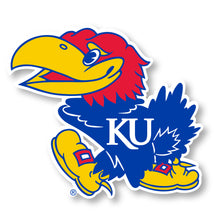 Load image into Gallery viewer, Kansas Jayhawks 2-Inch Mascot Logo NCAA Vinyl Decal Sticker for Fans, Students, and Alumni
