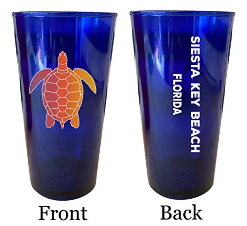 Siesta Key Beach Florida Souvenir 16 oz Blue Plastic Pint Glass 4-Pack