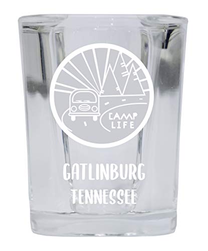 Gatlinburg Tennessee Souvenir Laser Engraved 2 Ounce Square Base Liquor Shot Glass 4-Pack Camp Life Design