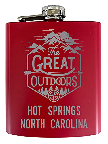 Hot Springs North Carolina Laser Engraved Explore the Outdoors Souvenir 7 oz Stainless Steel 7 oz Flask Red