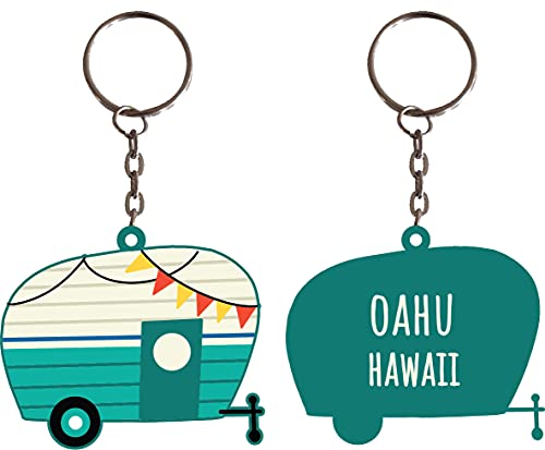 Oahu Hawaii Souvenir Camper Metal Keychain
