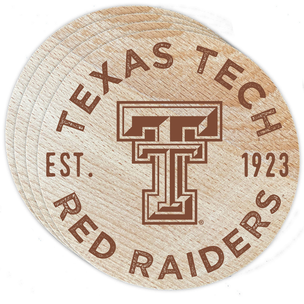 Texas Tech Red Raiders Officially Licensed Wood Coasters (4-Pack) - Laser Engraved, Never Fade Design