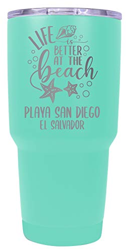 R and R Imports Playa San Diego El Salvador Souvenir Laser Engraved 24 Oz Insulated Stainless Steel Tumbler Seafoam.