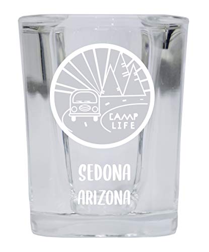 Sedona Arizona Souvenir Laser Engraved 2 Ounce Square Base Liquor Shot Glass 4-Pack Camp Life Design
