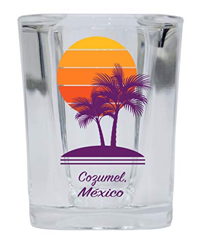 Cozumel México Souvenir 2 Ounce Square Shot Glass Palm Design