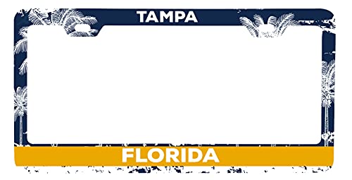 Tampa Florida Metal License Plate Frame Distressed Palm Design