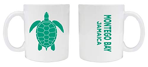 Montego Bay Jamaica Souvenir White Ceramic Coffee Mug 2 Pack Turtle Design