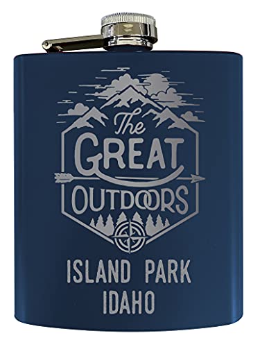Island Park Idaho Laser Engraved Explore the Outdoors Souvenir 7 oz Stainless Steel 7 oz Flask Navy