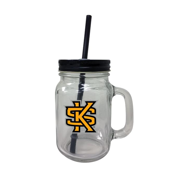Kennesaw State University NCAA Iconic Mason Jar Glass - Officially Licensed Collegiate Drinkware with Lid and Straw 