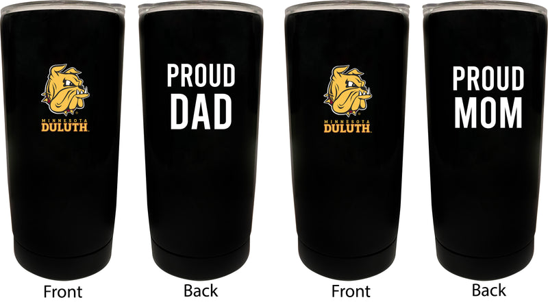 Minnesota Duluth Bulldogs NCAA Insulated Tumbler - 16oz Stainless Steel Travel Mug Proud Mom and Dad Design Black