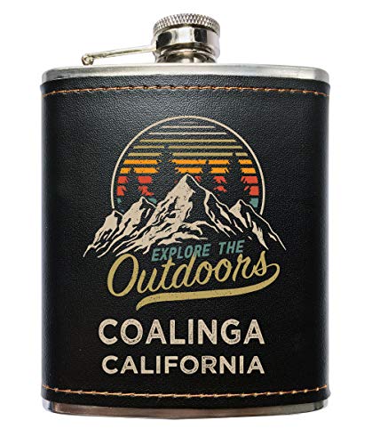 Coalinga California Black Leather Wrapped Flask