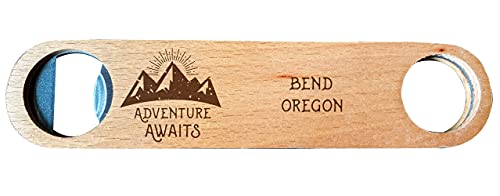 Bend Oregon Laser Engraved Wooden Bottle Opener Adventure Awaits Design