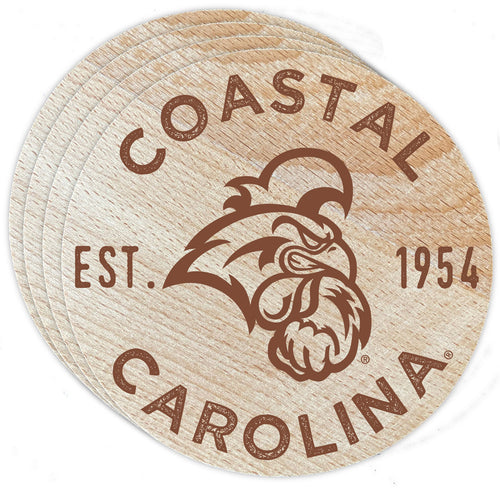 Coastal Carolina University Officially Licensed Wood Coasters (4-Pack) - Laser Engraved, Never Fade Design
