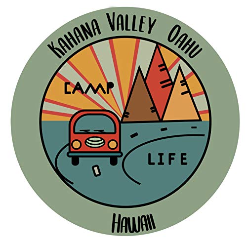 Kahana Valley Oahu Hawaii Souvenir 4 Inch Vinyl Decal Sticker Camping Design