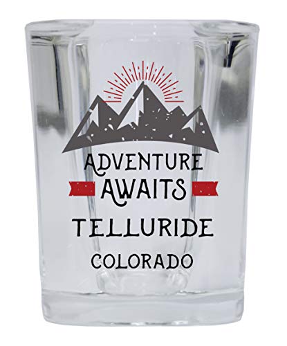 Telluride Colorado Souvenir 2 Ounce Square Base Liquor Shot Glass Adventure Awaits Design