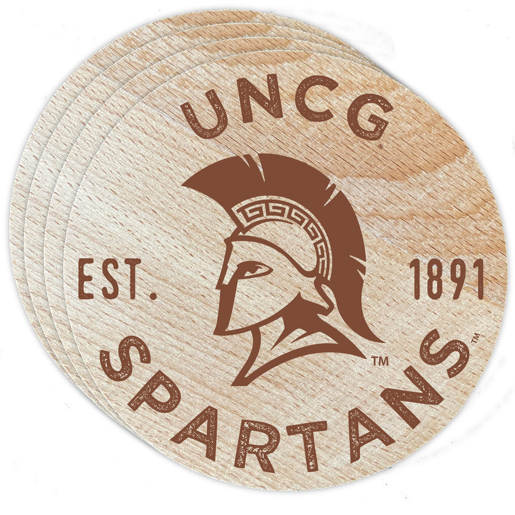North Carolina Greensboro Spartans Officially Licensed Wood Coasters (4-Pack) - Laser Engraved, Never Fade Design