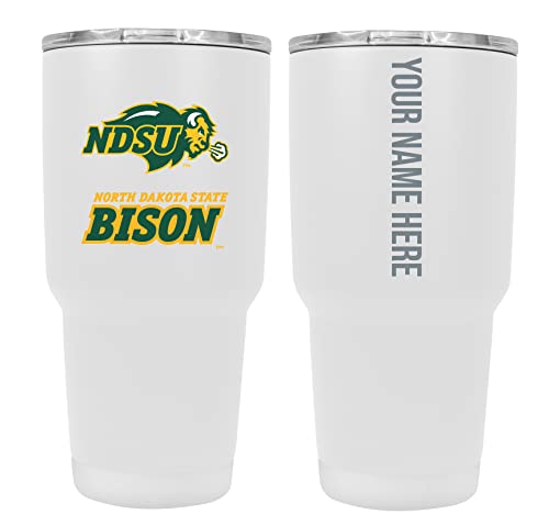 Custom North Dakota State Bison White Insulated Tumbler - 24oz Engraved Stainless Steel Travel Mug