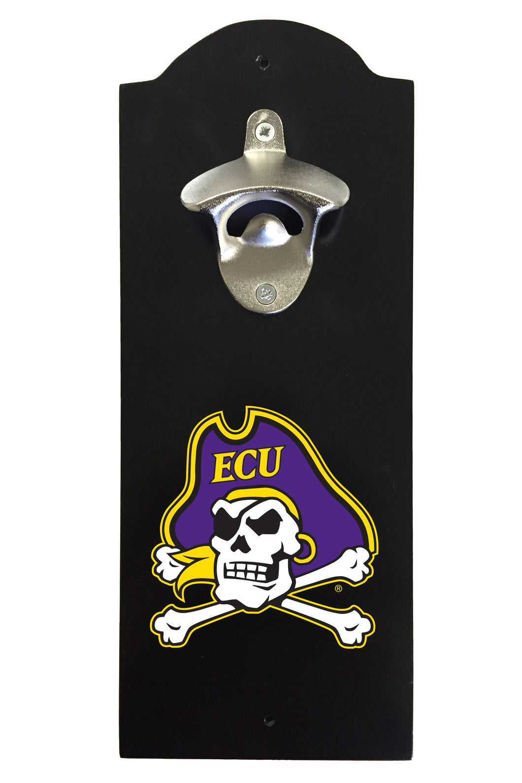 East Carolina Pirates Wall-Mounted Bottle Opener – Sturdy Metal with Decorative Wood Base for Home Bars, Rec Rooms & Fan Caves