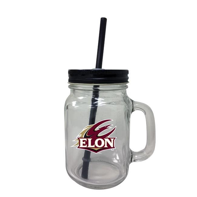 Elon University NCAA Iconic Mason Jar Glass - Officially Licensed Collegiate Drinkware with Lid and Straw 