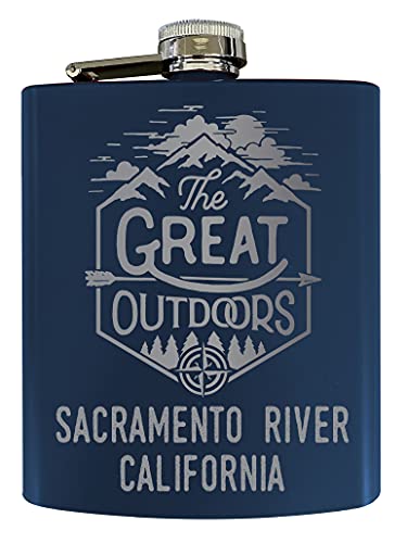 Sacramento River California Laser Engraved Explore the Outdoors Souvenir 7 oz Stainless Steel 7 oz Flask Navy