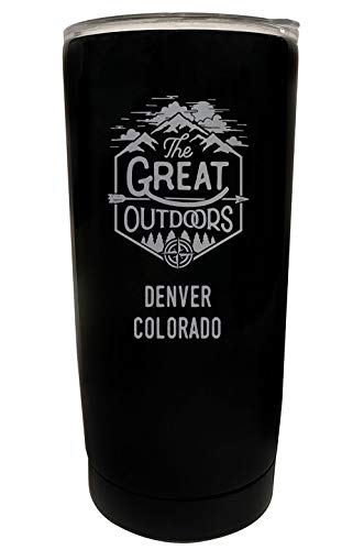 R and R Imports Denver Colorado Etched 16 oz Stainless Steel Insulated Tumbler Outdoor Adventure Design Black.