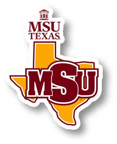 Midwestern State University Mustangs 4-Inch State Shape NCAA Vinyl Decal Sticker for Fans, Students, and Alumni