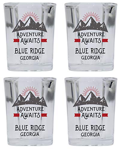 Blue Ridge Georgia Souvenir 2 Ounce Square Base Liquor Shot Glass Adventure Awaits Design 4-Pack
